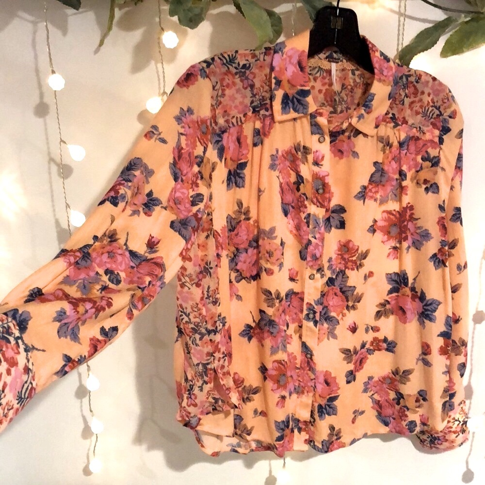 Free People Hold On To Me Button Down Shirt Coral Combo - Picture 5 of 15